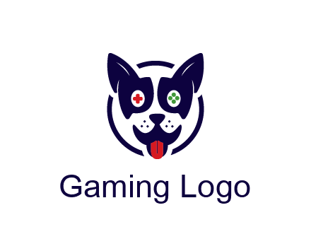 dog logo with gaming controls in eyes