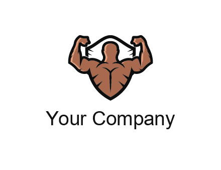 shield behind bodybuilder flexing 