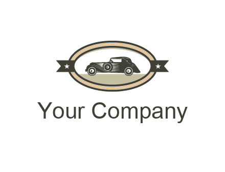 car in oval with ribbon