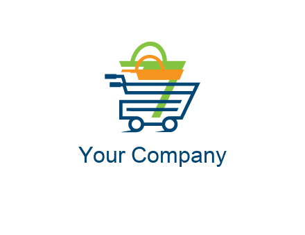 shopping bags in line art shopping cart