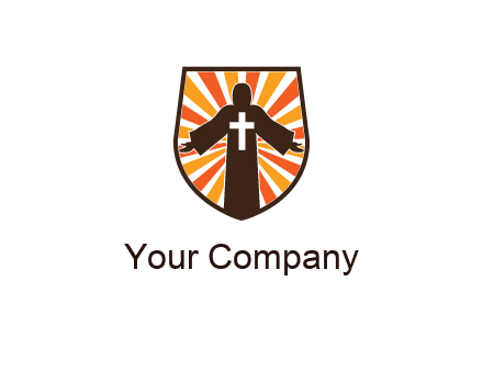 rays behind cross in Jesus in shield