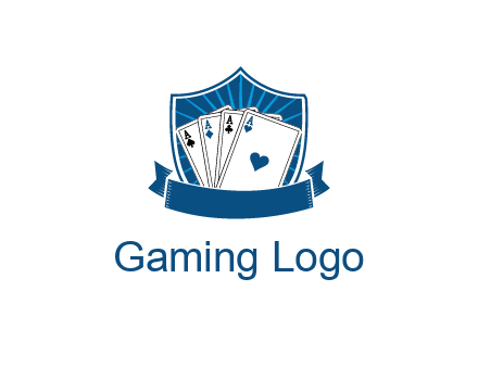 playing card in shield with banner