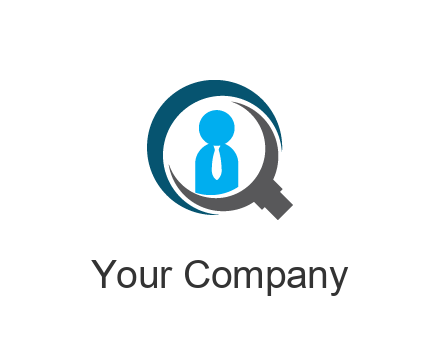 people icon wearing tie in abstract magnifying glass