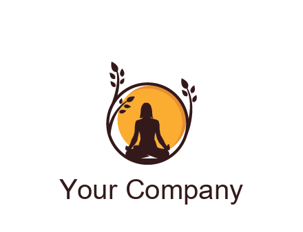 meditating man and sun in circle with vines spa logo