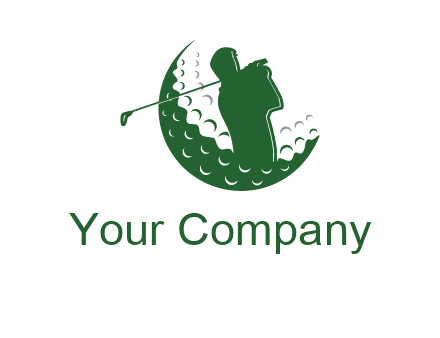man swinging club in golf ball sports logo