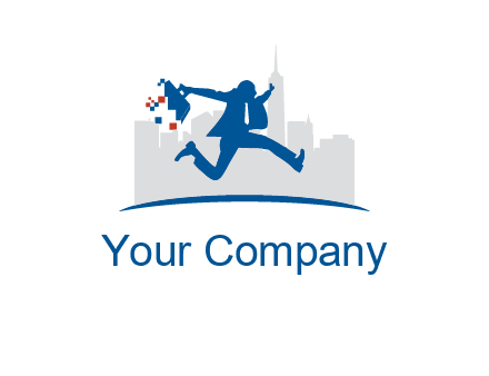 running executive with briefcase and skyscrapers illustration