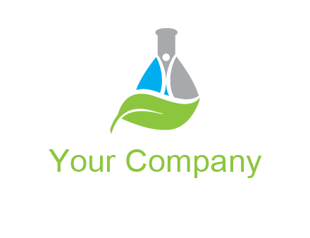 chemical flask and swoosh man with leaf medical logo