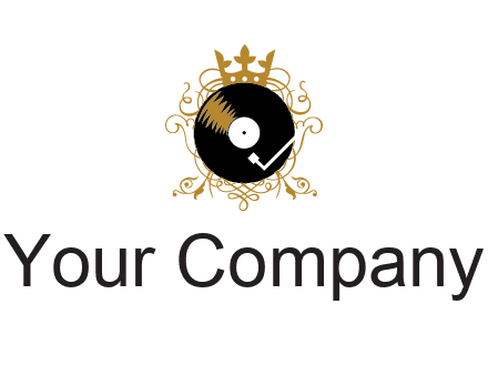 vinyl record with a crown and intricate patterns logo