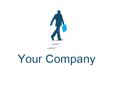 man walking on while carrying a briefcase logo