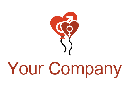 male and female icon inside the heart balloons logo