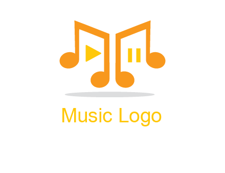 music notes with play and pause button logo